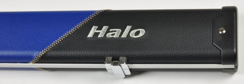 Peradon Halo Three-Quarter Black/Blue Stripe Leather Effect Aluminium Case (Close Up, Closed)